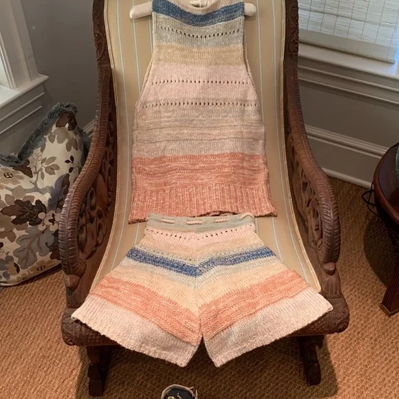 FREE PEOPLE SOUTHWEST SWEATER SET COTTON CROCHET KNIT IN SUNSET COMBO SIZE L - Picture 12 of 16